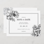 Monochrome bloemenbruiloft Bewaar de datum Briefka Aankondigingskaart (Voorkant / Achterkant)