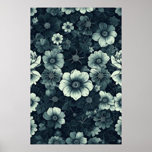 Monochrome bloemige elegantie: zwart en wit poster (Voorkant)