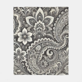 Monochrome bloemige Paisley-elegantie Fleece Deken