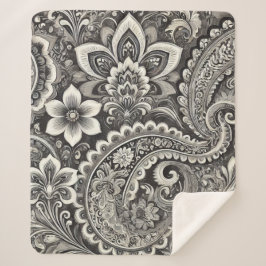Monochrome Bloemrijke Paisley Elegantie Sherpa Deken