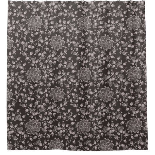 Monochrome bloesem ontwerp douchegordijn (Voorkant)