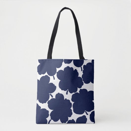 Monochrome Bloom Navy White Tote Bag (Voorkant)