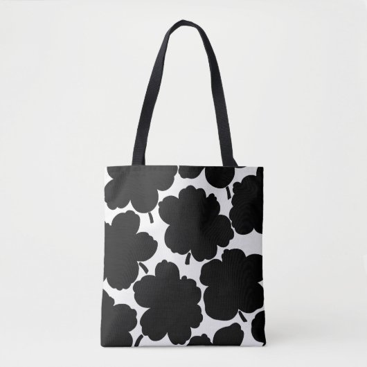 Monochrome Bloom Zwart & Wit Tote Bag (Voorkant)