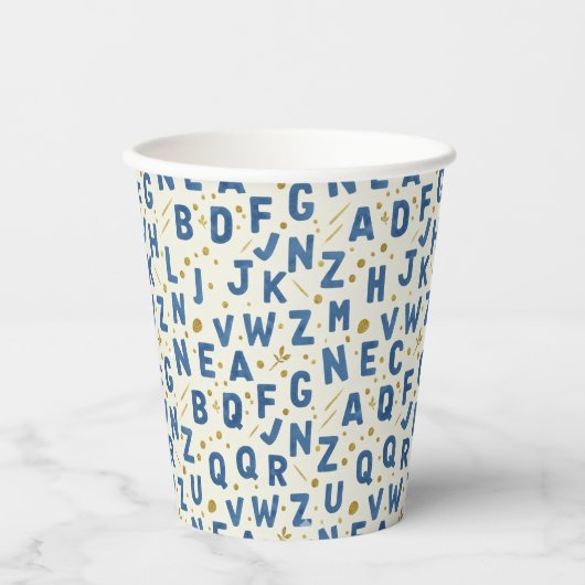 Monochrome Blue Alphabet Papieren Bekers (Voorkant)