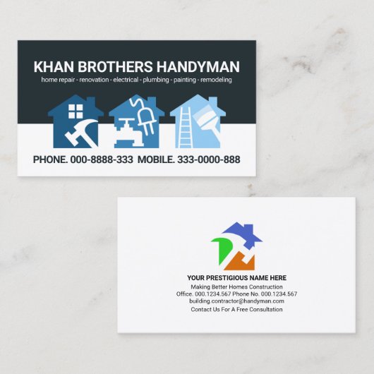 Monochrome Blue Layers Handyman Home Tools Visitekaartje (Voorkant / Achterkant)