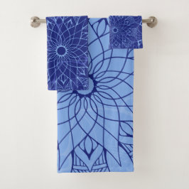 Monochrome Blue Mandala Bath Towelset Bad Handdoek
