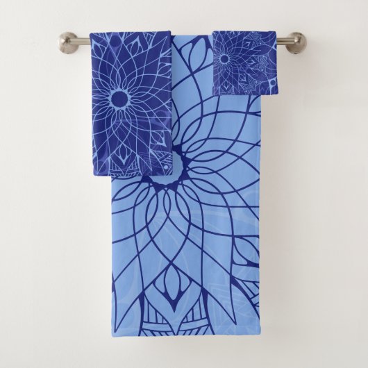 Monochrome Blue Mandala Bath Towelset Bad Handdoek (Insitu)