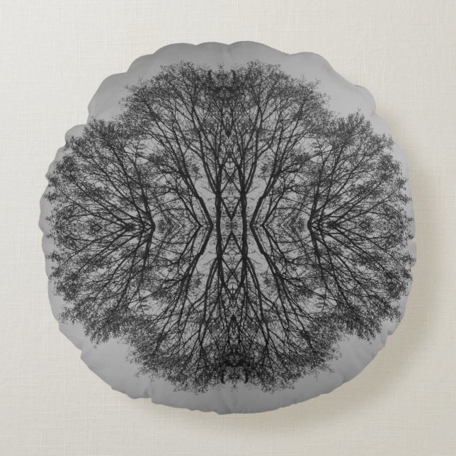 Monochrome Boomreflectie Ronde Kussen (Voorkant)