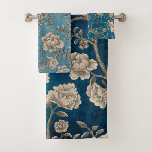 Monochrome botanische groen Floral Chinoiserie Bad Handdoek (Insitu)