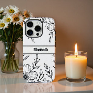 Monochrome Botanische Line Art Smartphone iPhone 16 Pro Hoesje