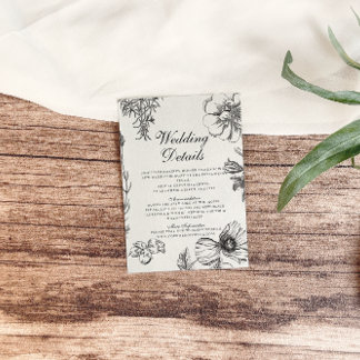  Monochrome Botanische Trouwdetails Informatiekaartje
