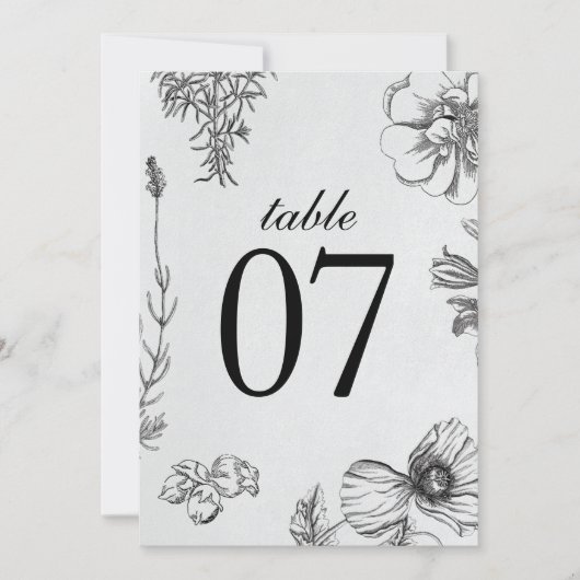 Monochrome Botanische Trouwtafel Nummers (Voorkant)