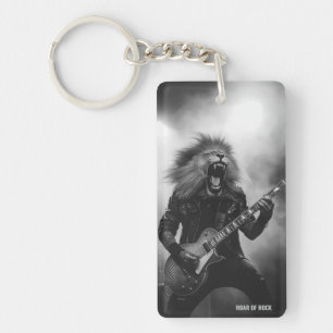 Monochrome Brullende Leeuw Gitarist Toneel Sleutel Sleutelhanger