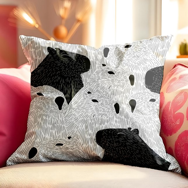 Monochrome Capybara Crowd – Minimalistische Dieren Kussen (This captivating capybara pattern brings modern charm with a dash of quirky personality. )