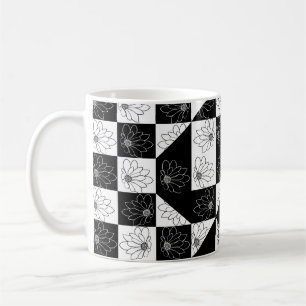 Monochrome checkboard en florale glamour Pattern Koffiemok