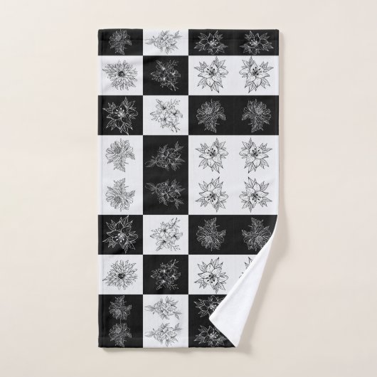 Monochrome checkboard FLowers Elegant patroon Bad Handdoek (Handdoek)