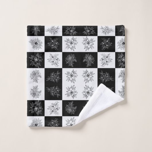 Monochrome checkboard FLowers Elegant patroon Bad Handdoek (Wasdoekje)