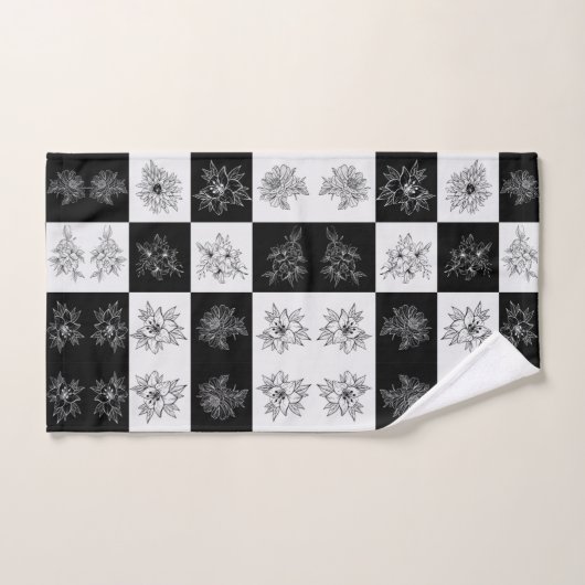 Monochrome checkboard FLowers Elegant patroon Bad Handdoek (Handdoek)