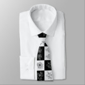 Monochrome checkboard FLowers Elegant patroon Stropdas (Gebonden)