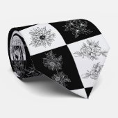 Monochrome checkboard FLowers Elegant patroon Stropdas (Opgerold)