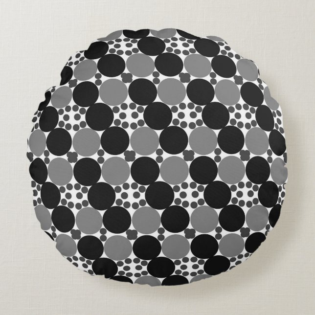 Monochrome cirkels: Abstract zwart wit en grijs, Rond Kussen (Voorkant)