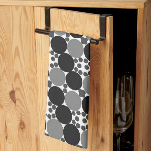 Monochrome cirkels: Abstract zwart wit en grijs, Theedoek