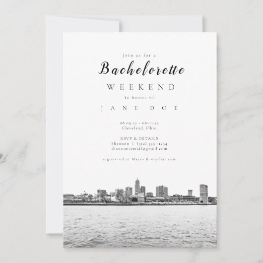 Monochrome Cleveland Bachelorette Party Invitation Kaart (Voorkant)