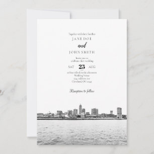 Monochrome Cleveland Skyline Wedding Invitation Kaart
