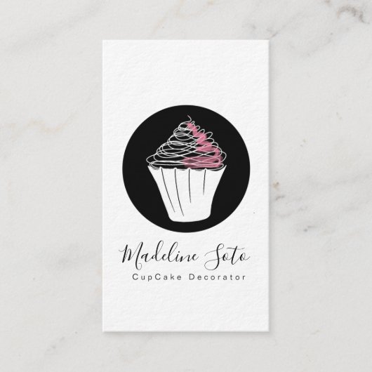 Monochrome cupcake bakkerdecorator visitekaartje (Voorkant)
