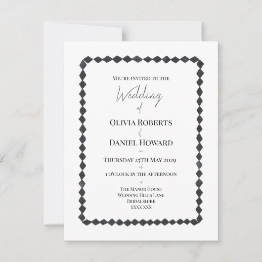 Monochrome diamant kader trouwuitnodiging save the date (Voorkant)