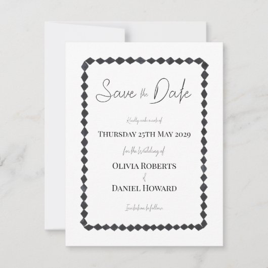 Monochrome Diamanten Frame Save the Date Kaart (Voorkant)