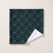 Monochrome donkerblauwe groene art deco. bad handdoek (Wasdoekje)
