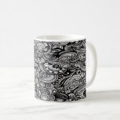 Monochrome Doodle Mok – Een met de Hand Getekende (Voorkant rechts)