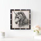 Monochrome eenhoornbloem vierkante klok (Huis)