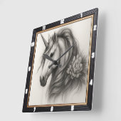 Monochrome eenhoornbloem vierkante klok (Hoek)