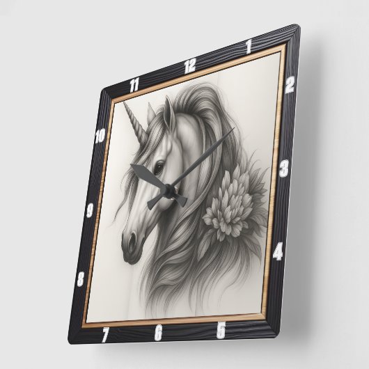 Monochrome eenhoornbloem vierkante klok (Hoek)