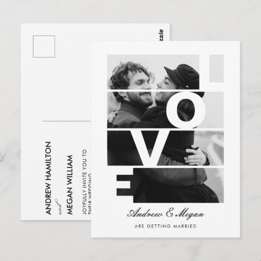 Monochrome Eenvoudige Elegante Liefde Fotobruiloft Briefkaart (Voorkant / Achterkant)