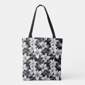 Monochrome elegantie - Zwart-wit lelie ontwerp Tote Bag (Achterkant)