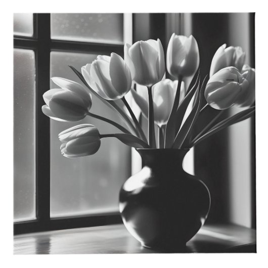 Monochrome elegantie: zwart witte tulp stilleven kubus (Rechts)
