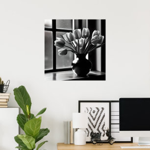 Monochrome elegantie: zwart witte tulp stilleven poster
