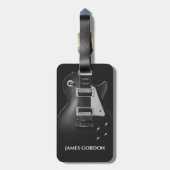 Monochrome elektrische gitaar gepersonaliseerd bagagelabel (Achterkant verticaal)