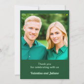 Monochrome Emerald Green thema met foto bruiloft Bedankkaart (Voorkant)