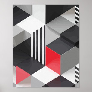 Monochrome en rode geometrische blokken poster