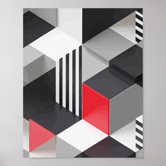 Monochrome en rode geometrische blokken poster (Voorkant)