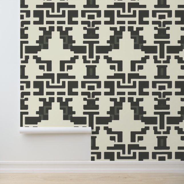 Monochrome Enigma: Abstracte geometrische puzzel Behang (Applicatie)