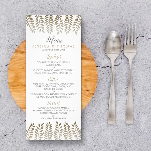 Monochrome Fern Woodland Wedding Menu