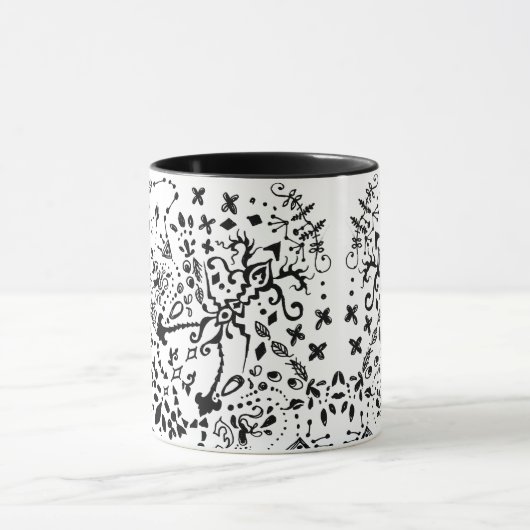 Monochrome Floral Doodle Mok (Midden)