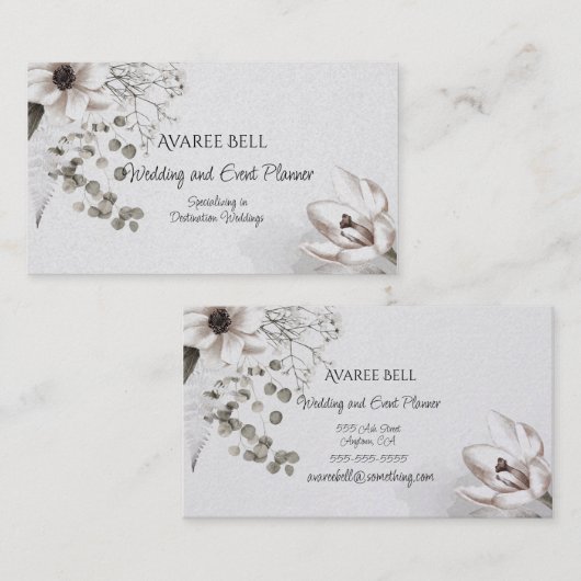 Monochrome Floral Wedding and Event Planner Visitekaartje (Voorkant / Achterkant)