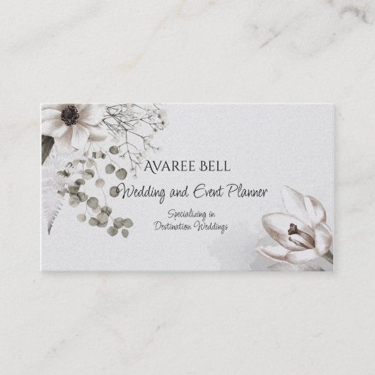 Monochrome Floral Wedding and Event Planner Visitekaartje (Voorkant)