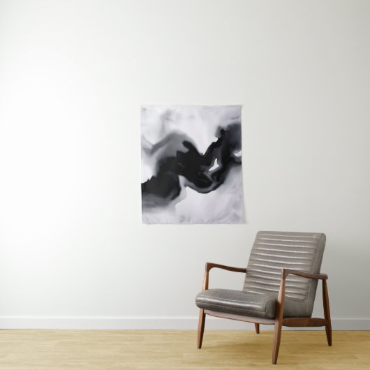 Monochrome Flow: Zwart-wit kunst Wandkleed (In situ)